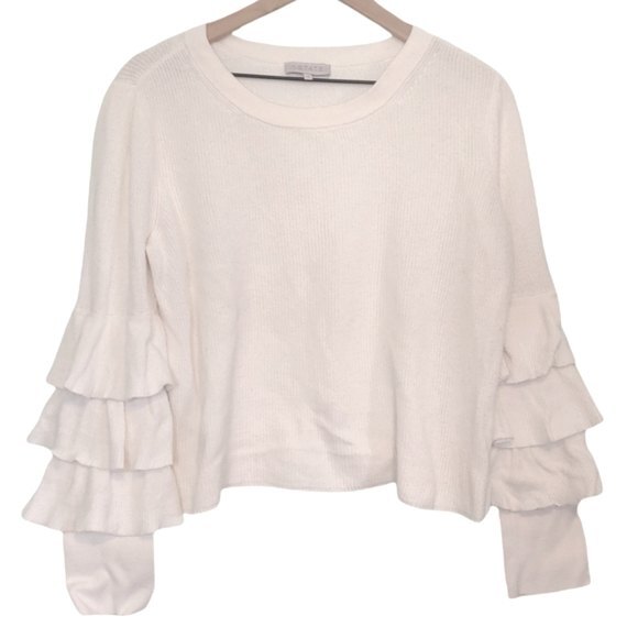 1. State Nomad Cream/Ivory Ruffle Sleeve Cropped Sweater Size Medium - Picture 2 of 8
